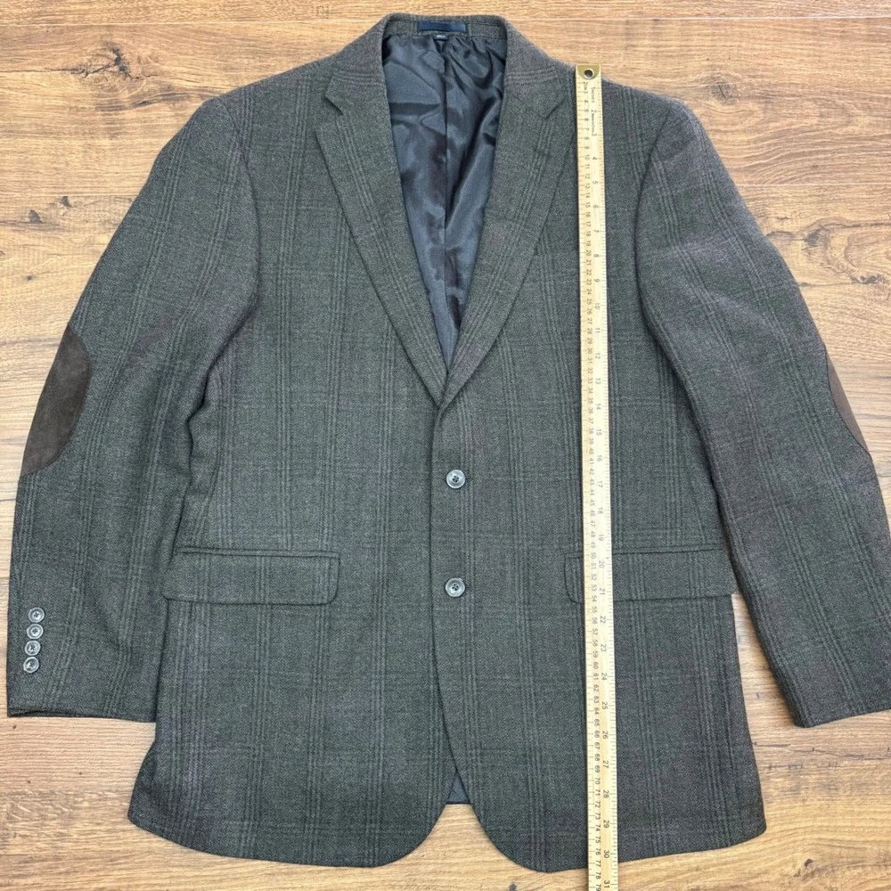 Jos A Bank Men 41R Blazer Jacket Wool Glen Plaid‎ Elbow Patch Academia Tailored